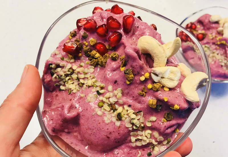 antonia holding berry bowl smoothie